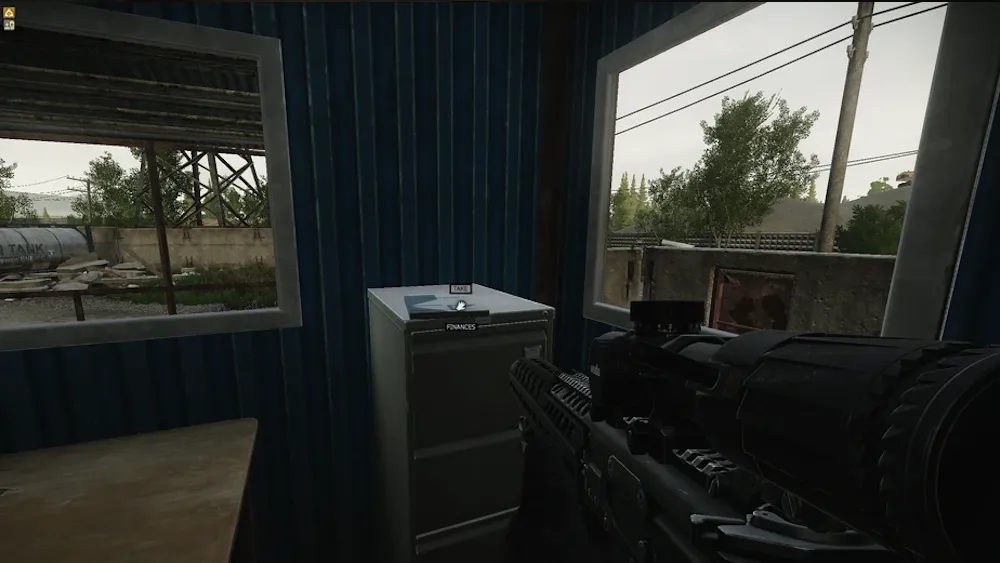 Blue Shack Cabinet document spawn screenshot on Customs