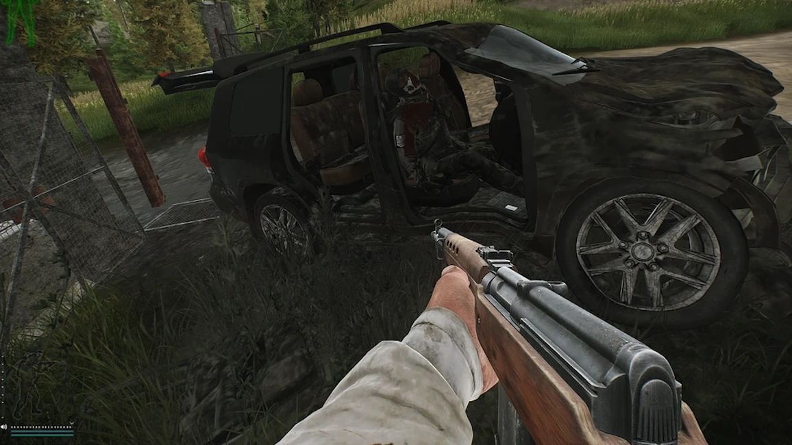 Crashed Car document spawn screenshot on Woods