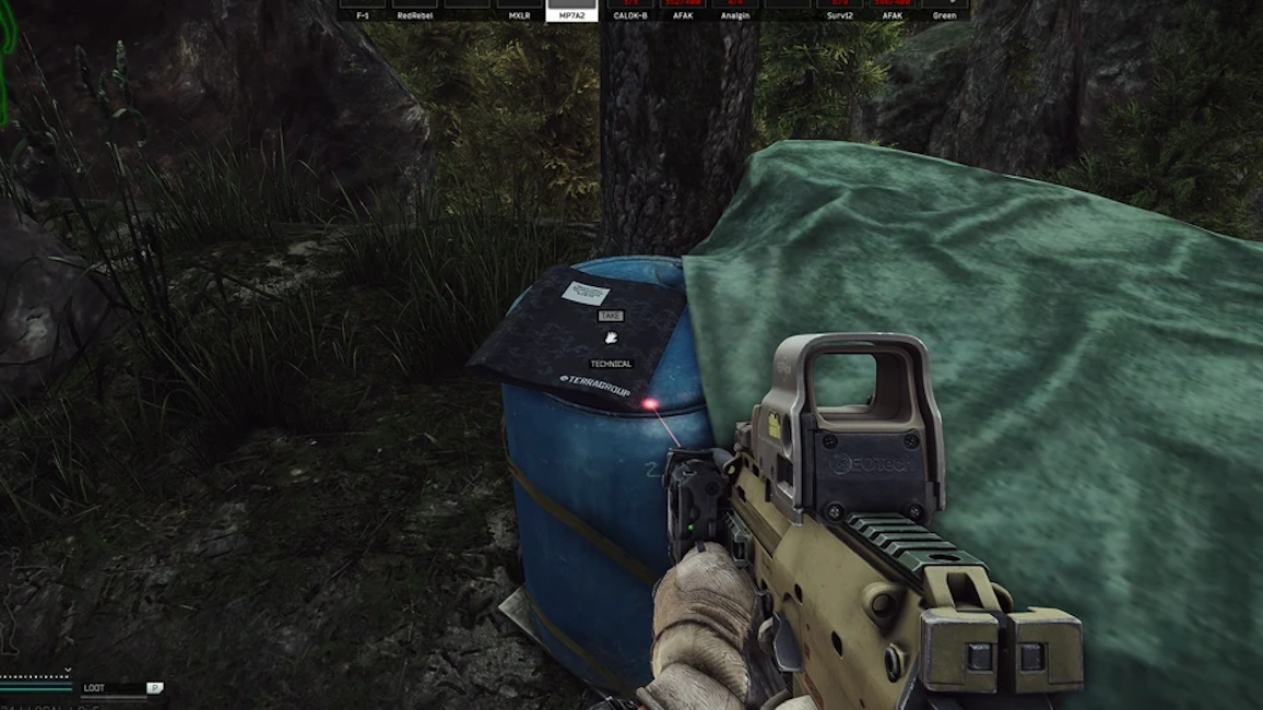 North Bunker document spawn screenshot on Woods