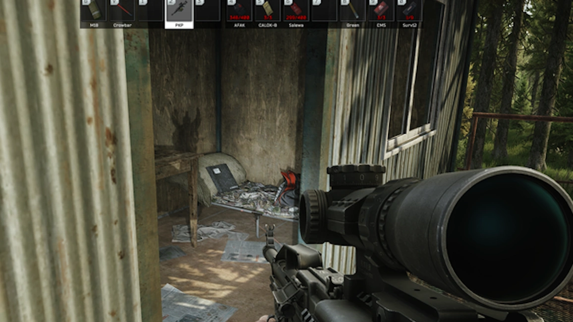 Scav Camp Bunk document spawn screenshot on Woods
