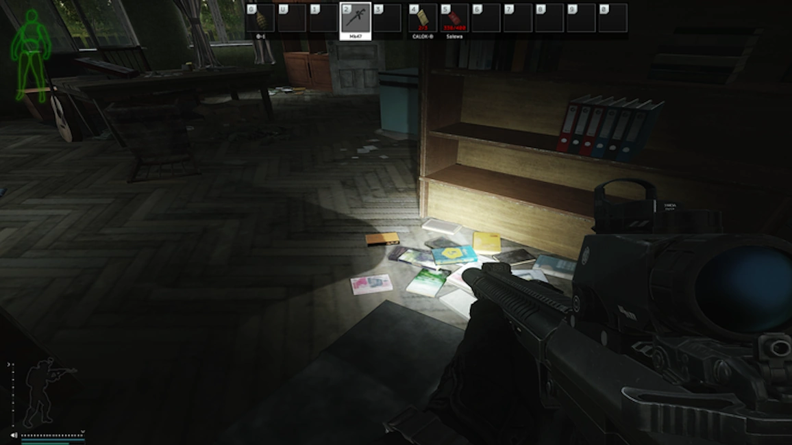 Scav Village Bookshelf document spawn screenshot on Woods