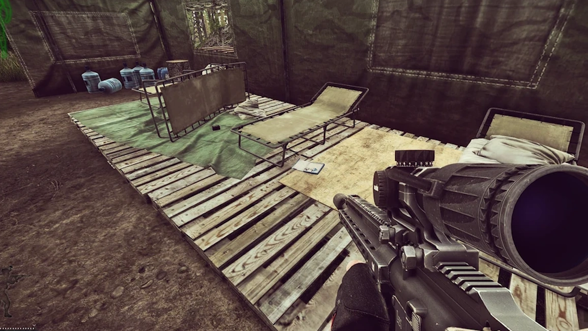 USEC Camp Cot document spawn screenshot on Woods