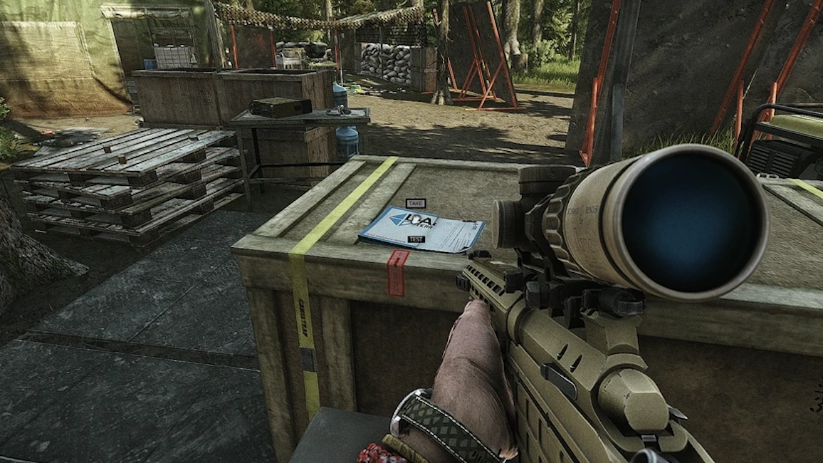 USEC Camp Crate document spawn screenshot on Woods